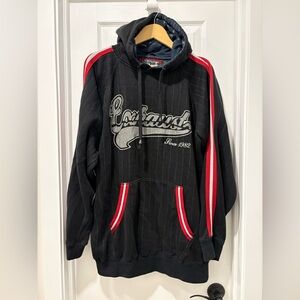Vintage Y2K exhaust jeans Black Hoodie with Red Stripes XL